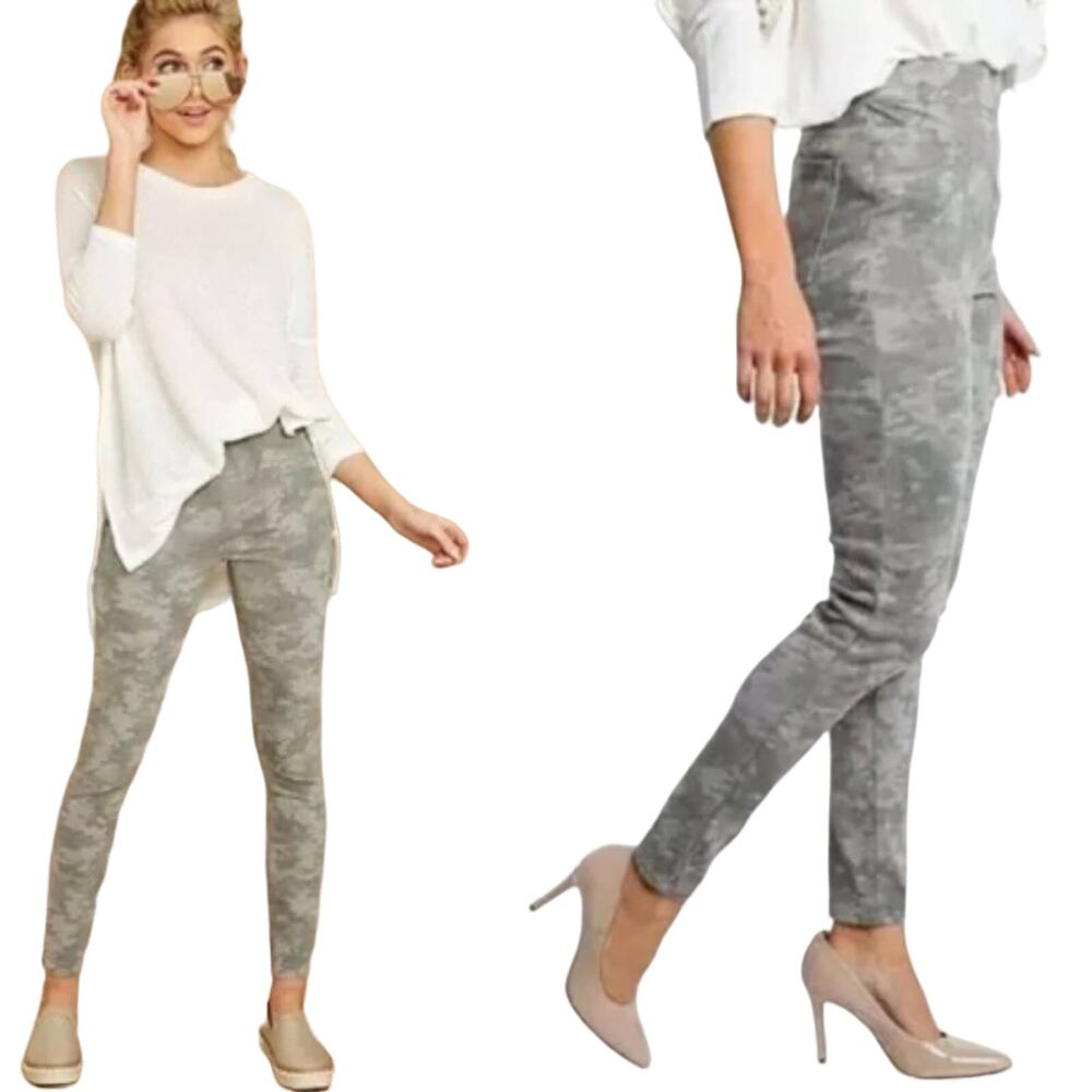 Spanx Jean-ish Camo Print Ankle Pull On Legging Pants Stone Wash Grey Gray Small